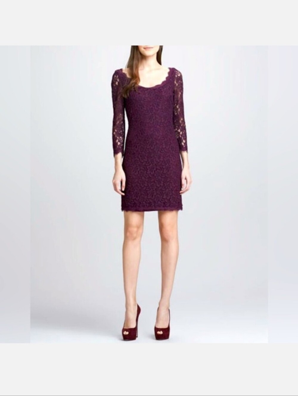 Diane Von Furstenberg Plum Lace Scoop-Neck Mini Dress